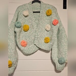 Handmade Cozy Knit Cardigan with Colorful Accents